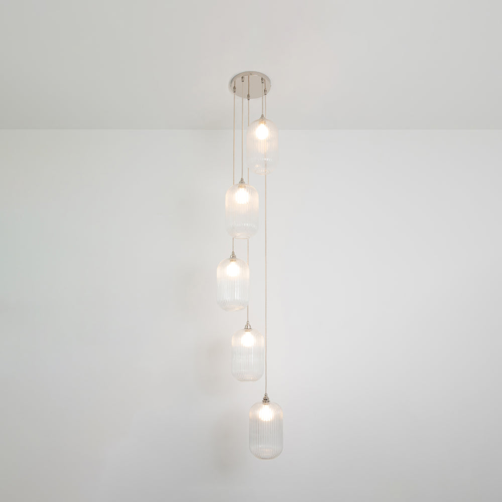 Long Clear Reeded Five Drop Pendant