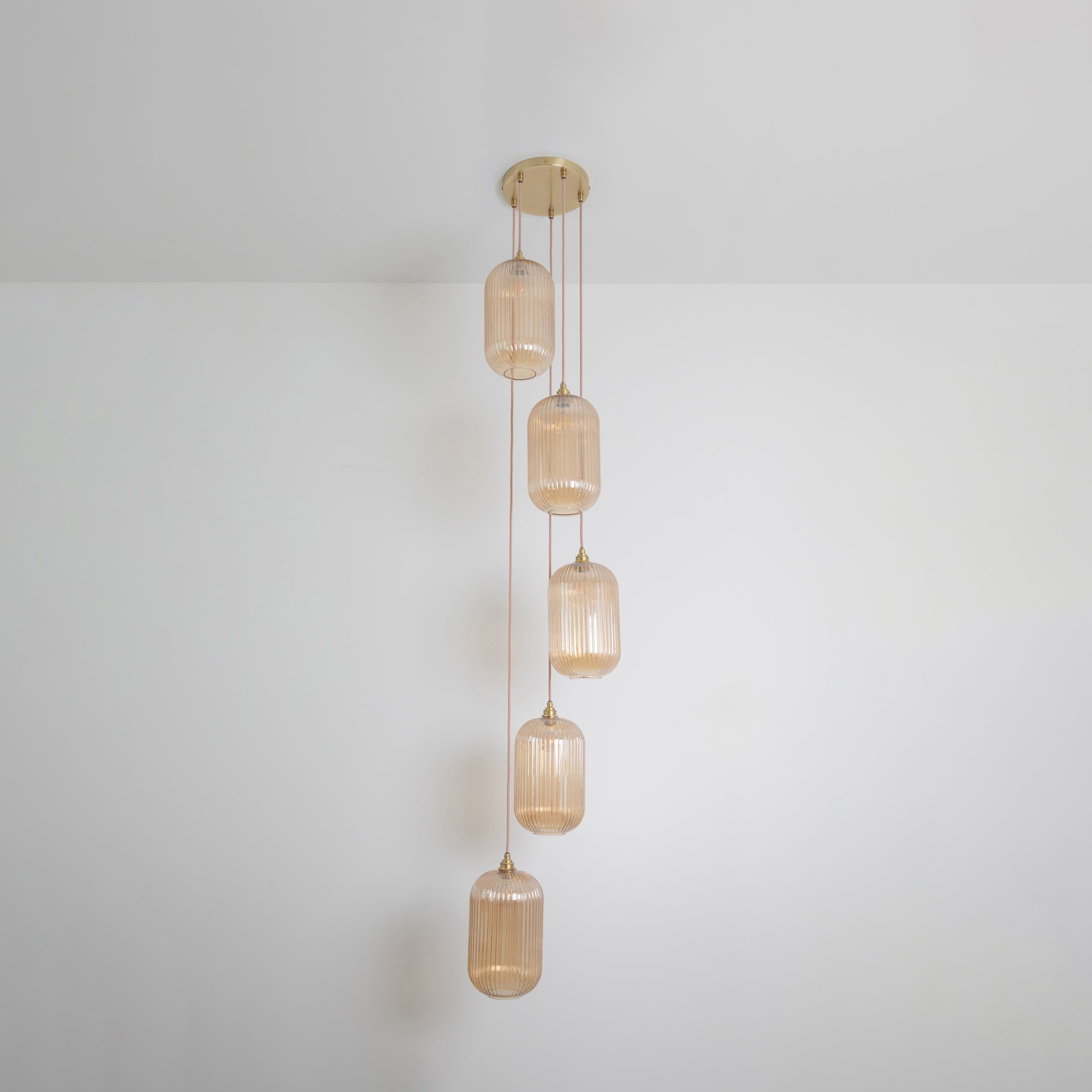 Long Amber Reeded Five Drop Pendant