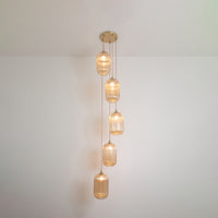 Long Amber Reeded Five Drop Pendant