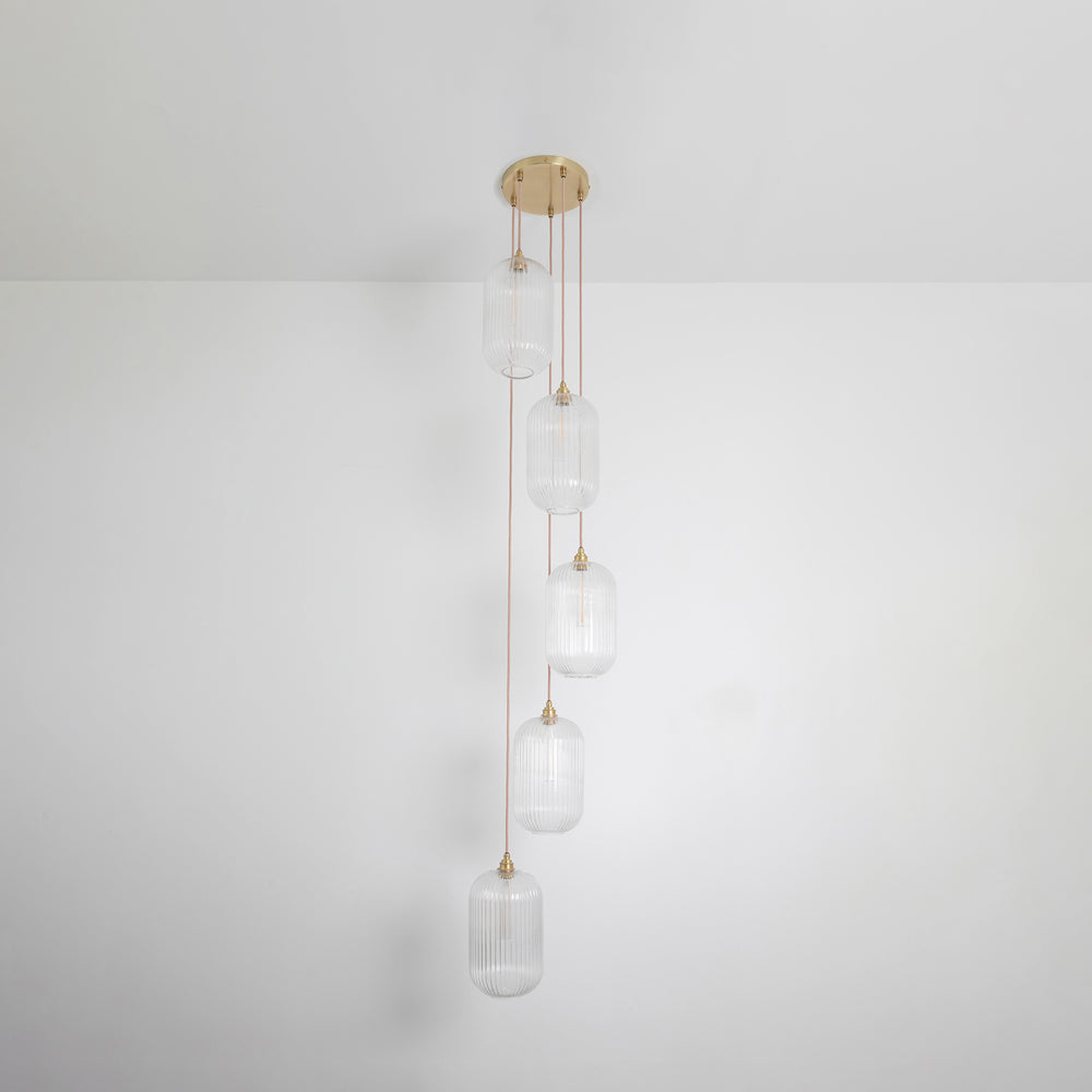 Long Clear Reeded Five Drop Pendant