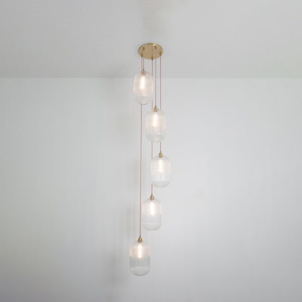 Long Clear Reeded Five Drop Pendant