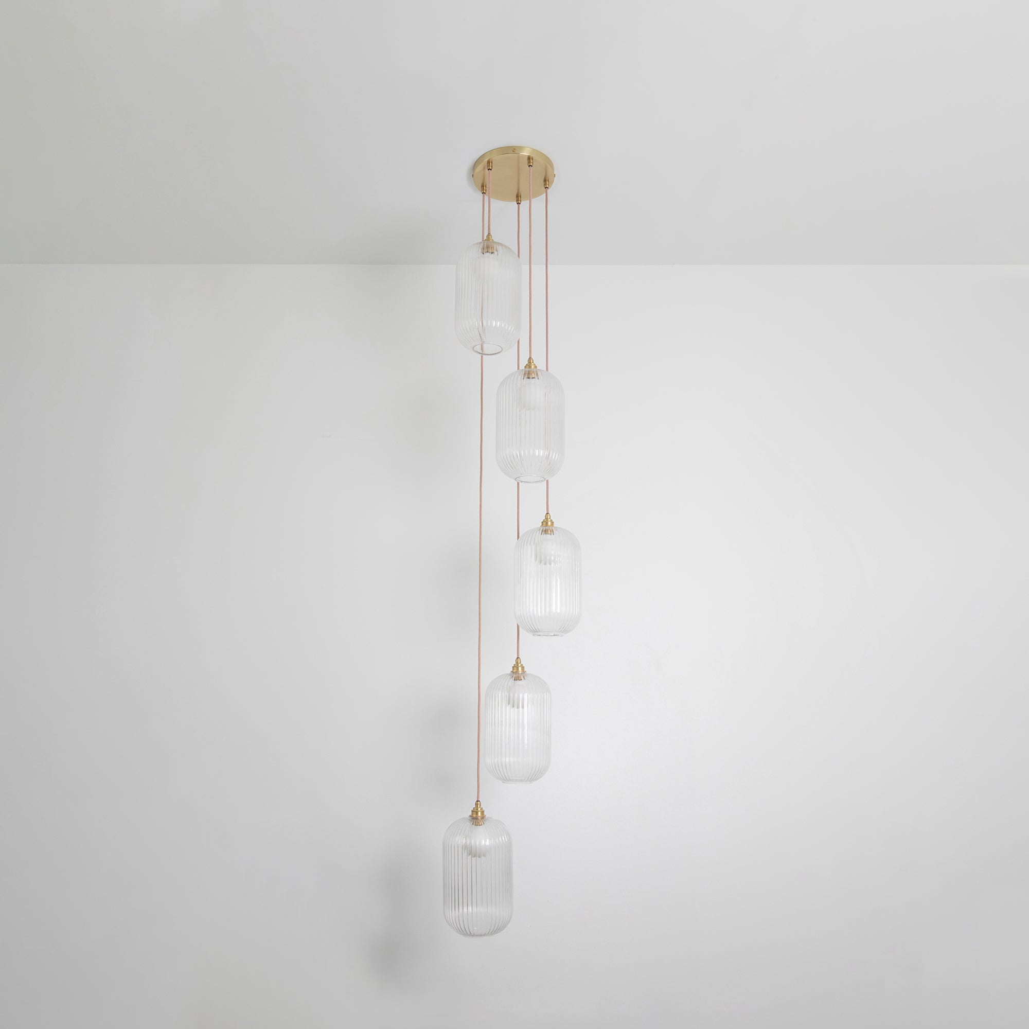 Long Clear Reeded Five Drop Pendant