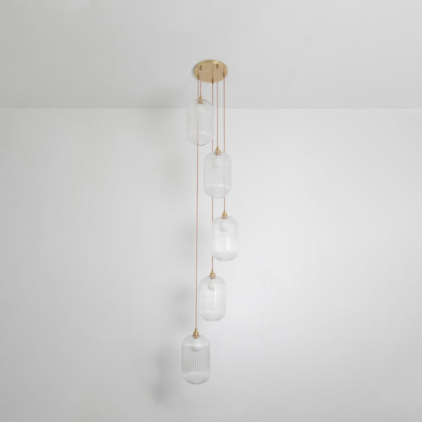 Long Clear Reeded Five Drop Pendant