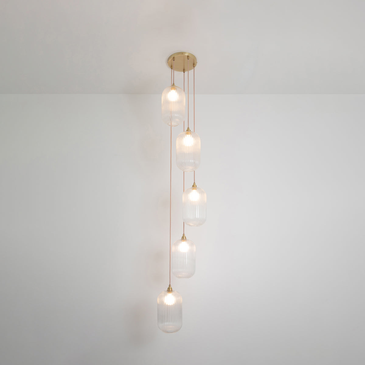 Long Clear Reeded Five Drop Pendant