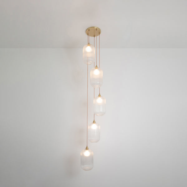 Long Clear Reeded Five Drop Pendant