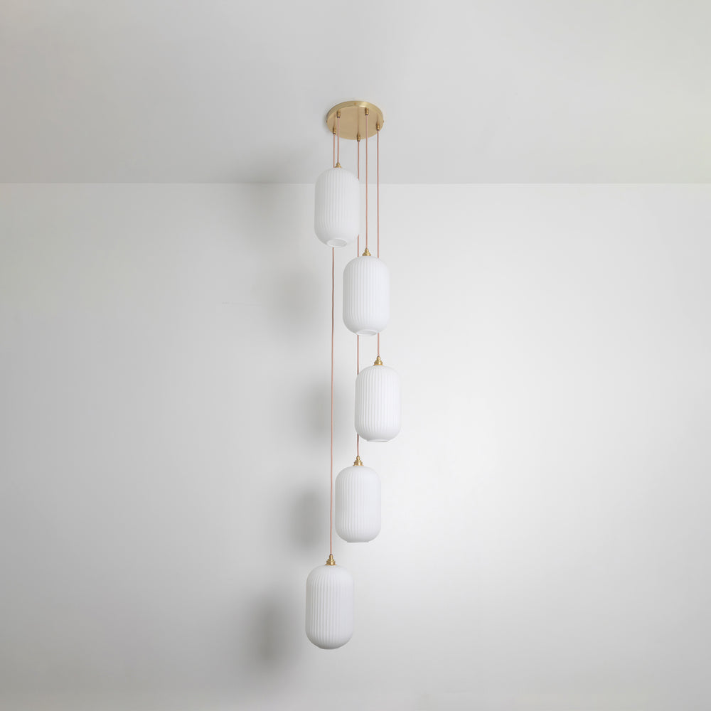 Long Opal Reeded Five Drop Pendant