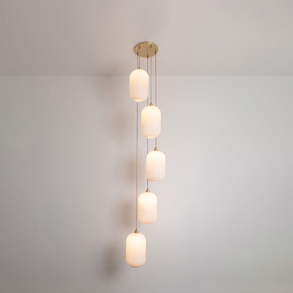 Long Opal Reeded Five Drop Pendant