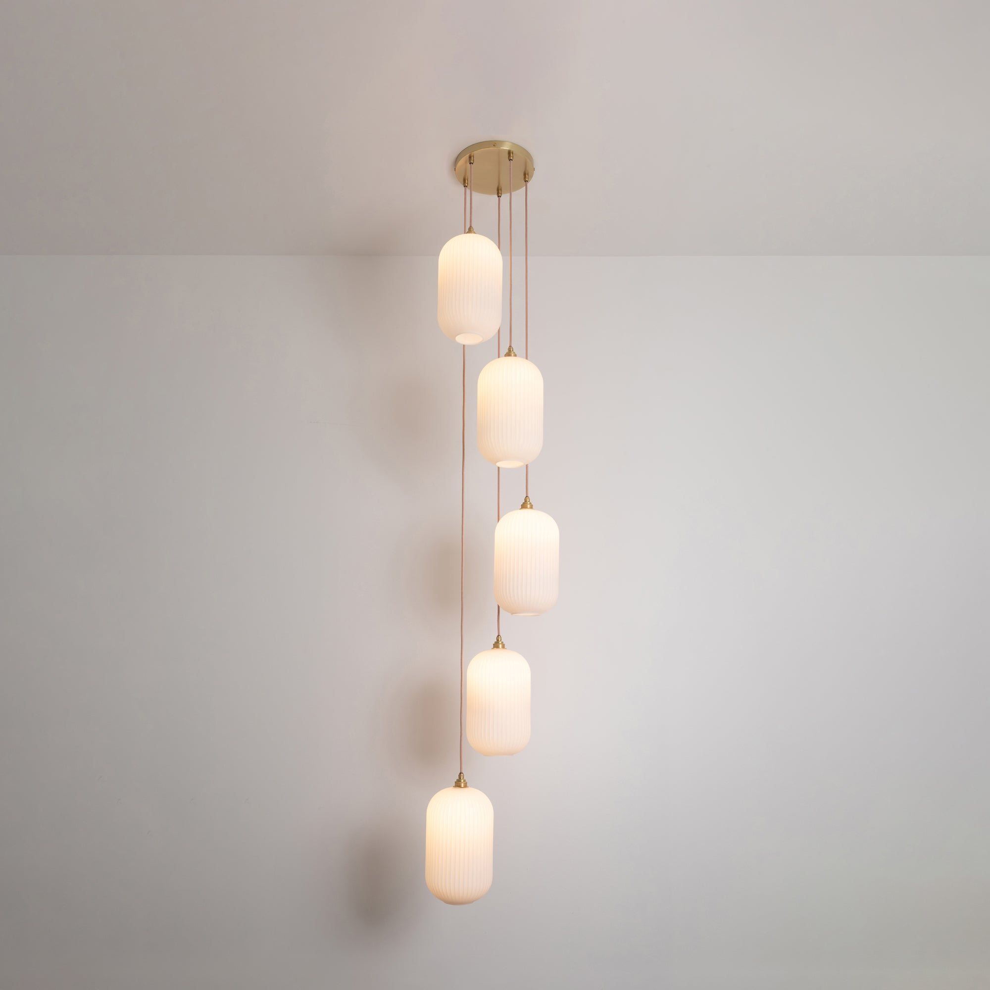 Long Opal Reeded Five Drop Pendant