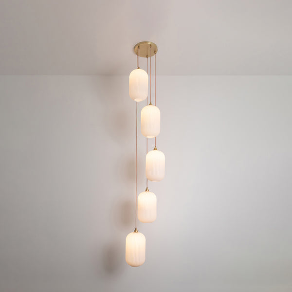Long Opal Reeded Five Drop Pendant