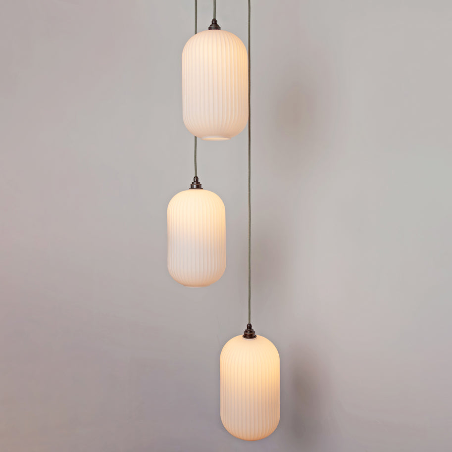 Long Opal Reeded Triple Drop Pendant