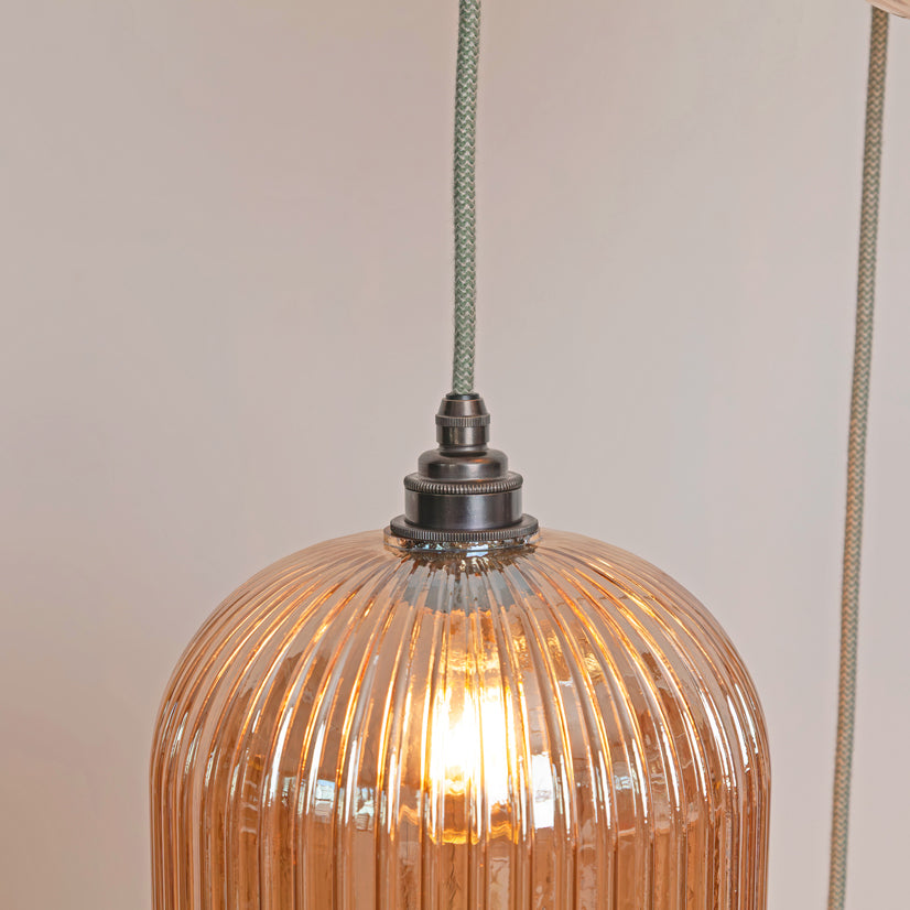 Long Amber Reeded Triple Drop Pendant