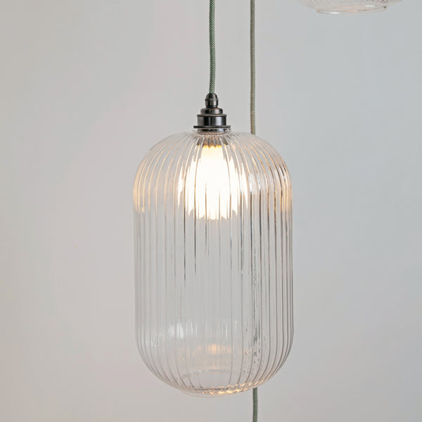 Long Clear Reeded Triple Drop Pendant