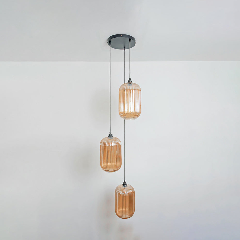 Long Amber Reeded Triple Drop Pendant