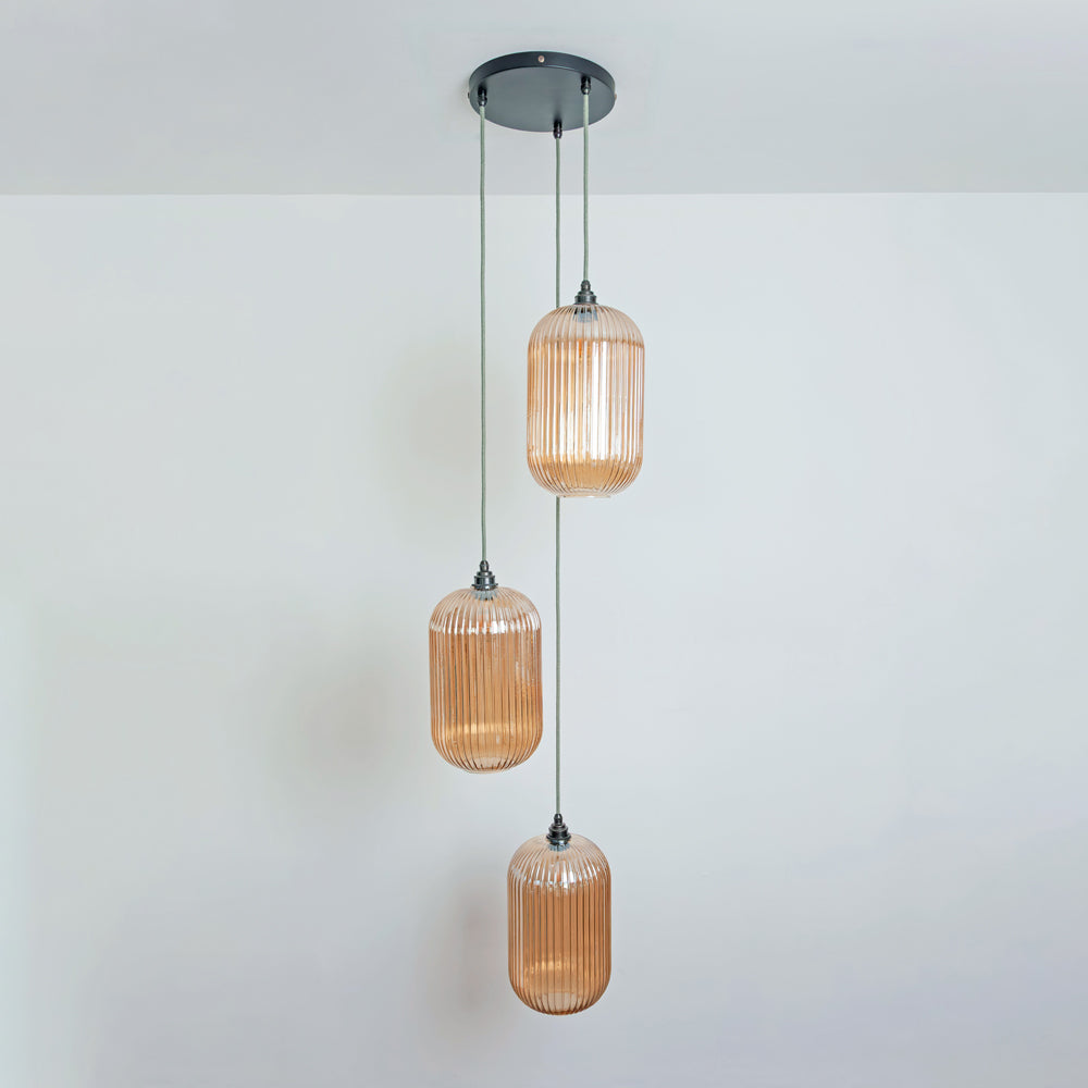 Long Amber Reeded Triple Drop Pendant