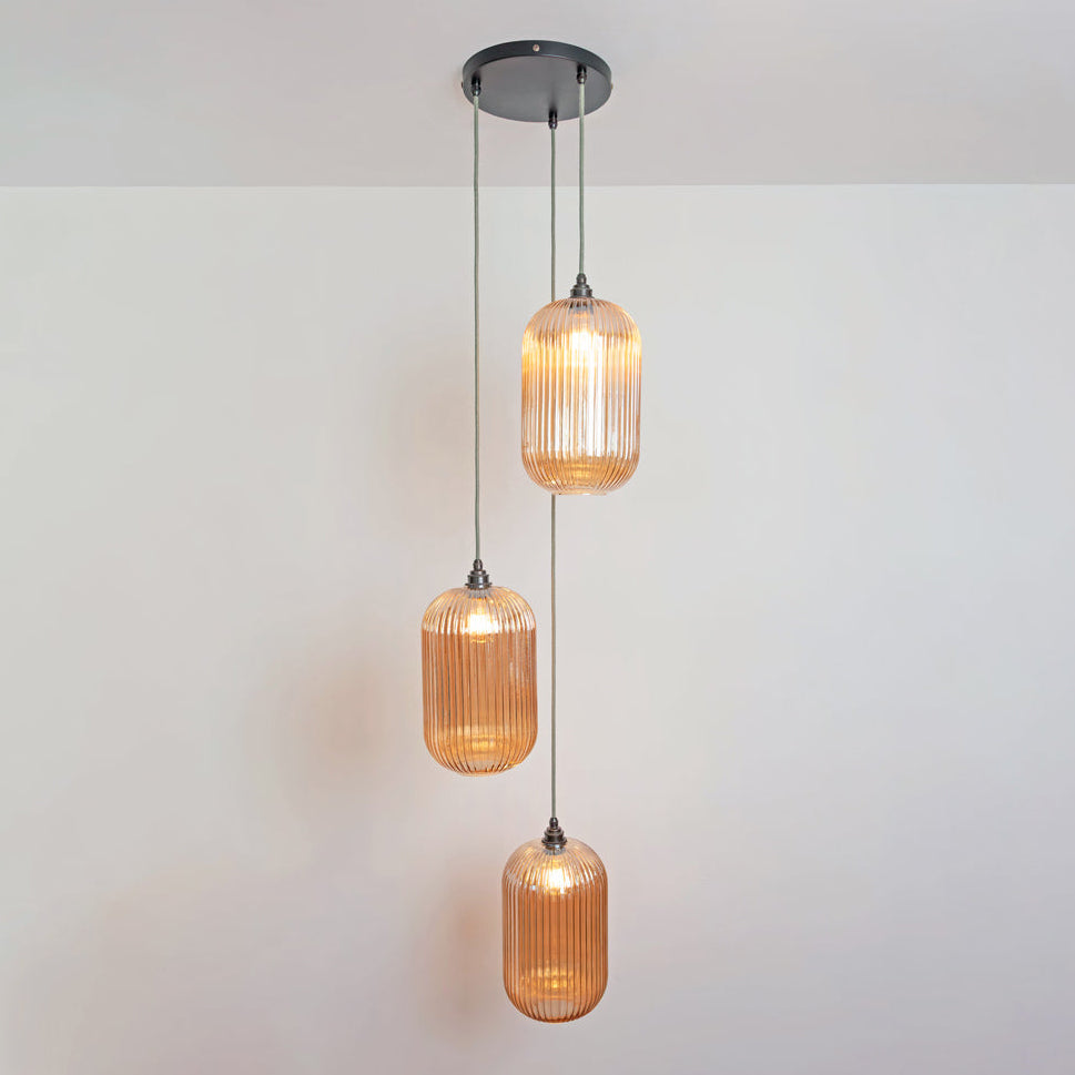 Long Amber Reeded Triple Drop Pendant