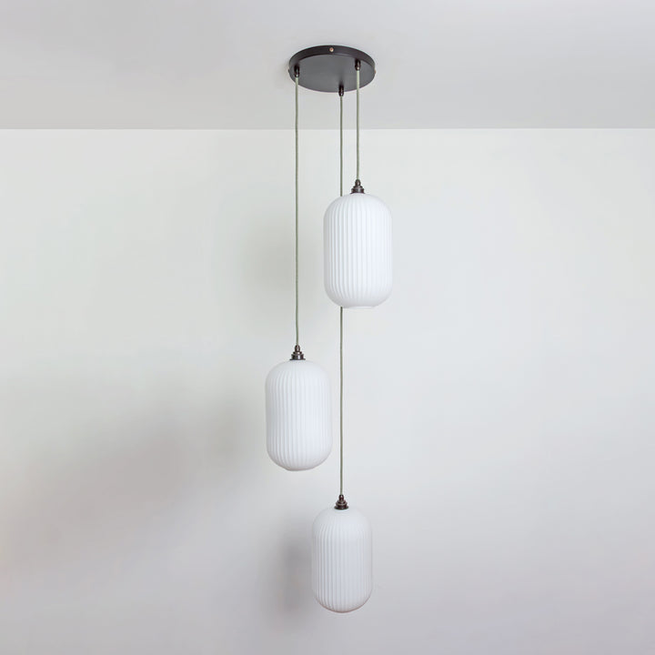 Long Opal Reeded Triple Drop Pendant