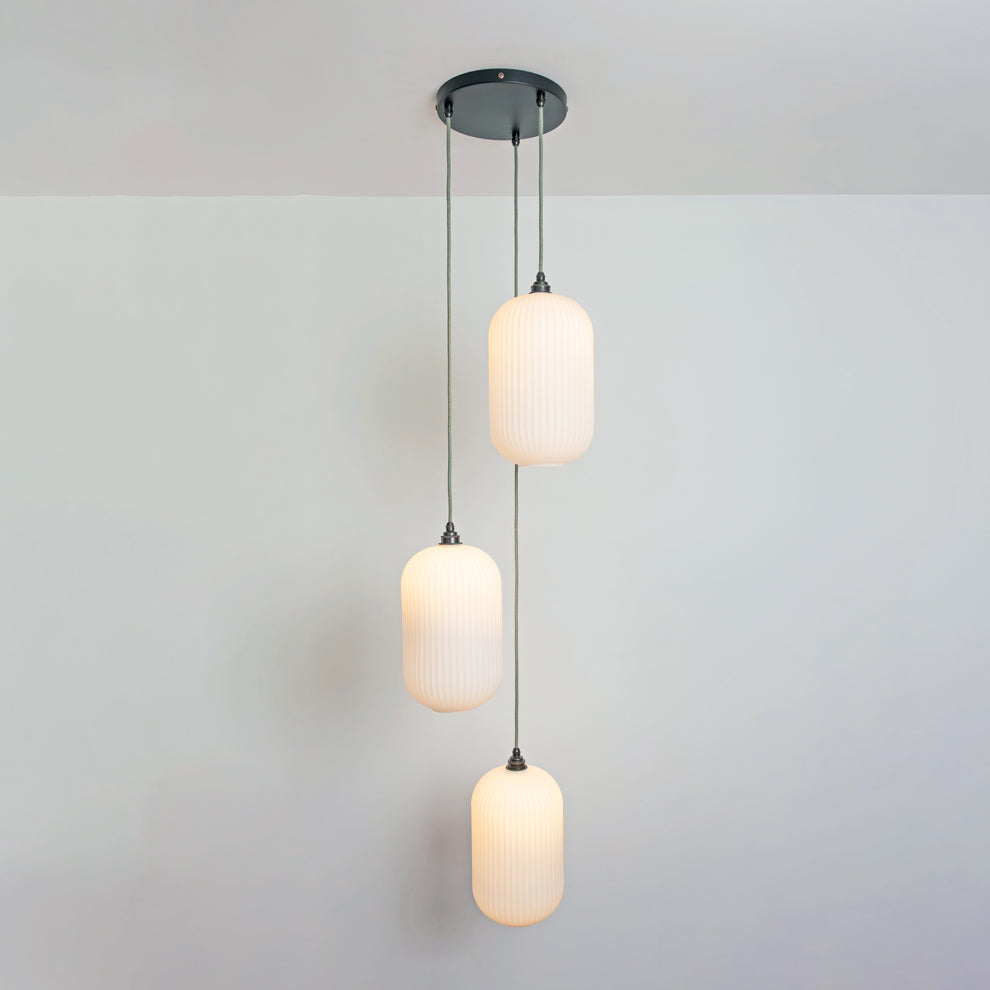 Long Opal Reeded Triple Drop Pendant