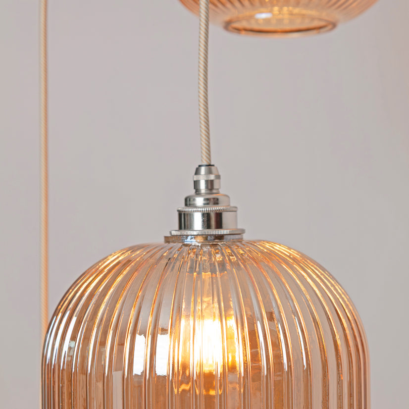 Long Amber Reeded Triple Drop Pendant