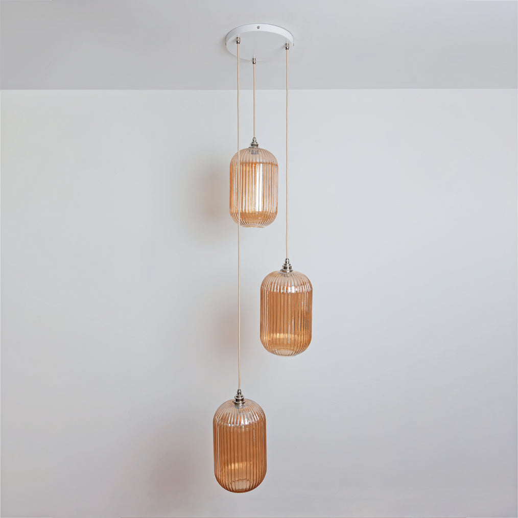 Long Amber Reeded Triple Drop Pendant