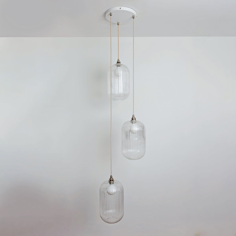 Long Clear Reeded Triple Drop Pendant