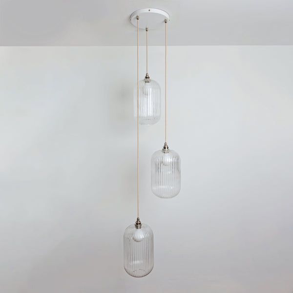 Long Clear Reeded Triple Drop Pendant