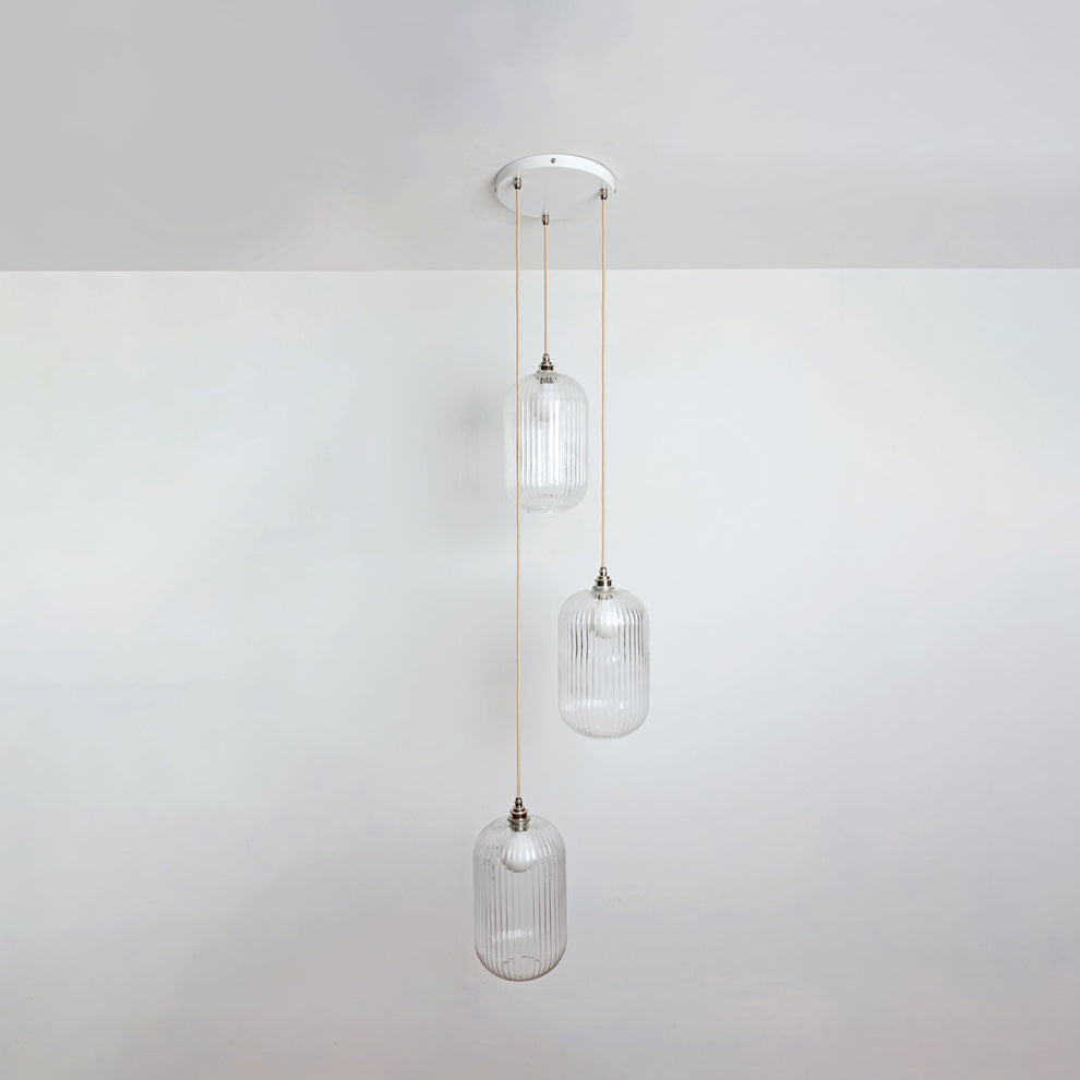 Long Clear Reeded Triple Drop Pendant