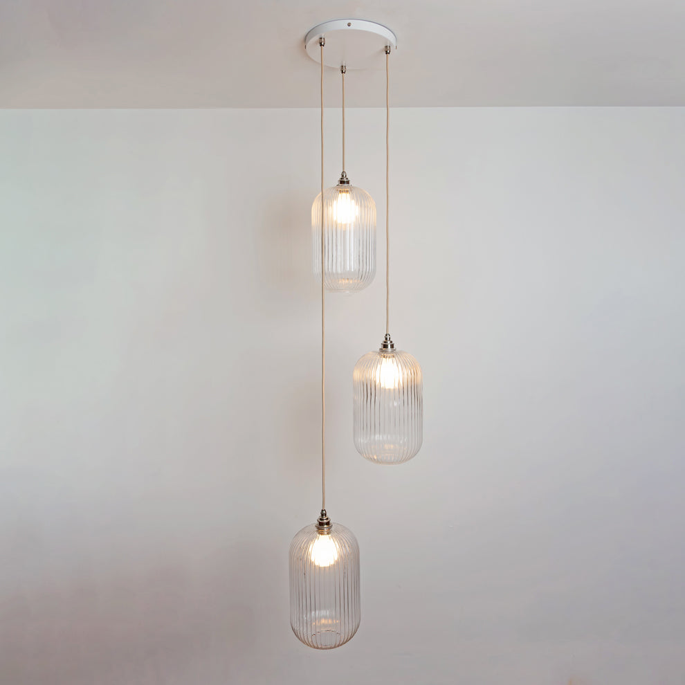 Long Clear Reeded Triple Drop Pendant