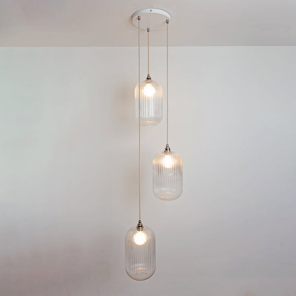 Long Clear Reeded Triple Drop Pendant