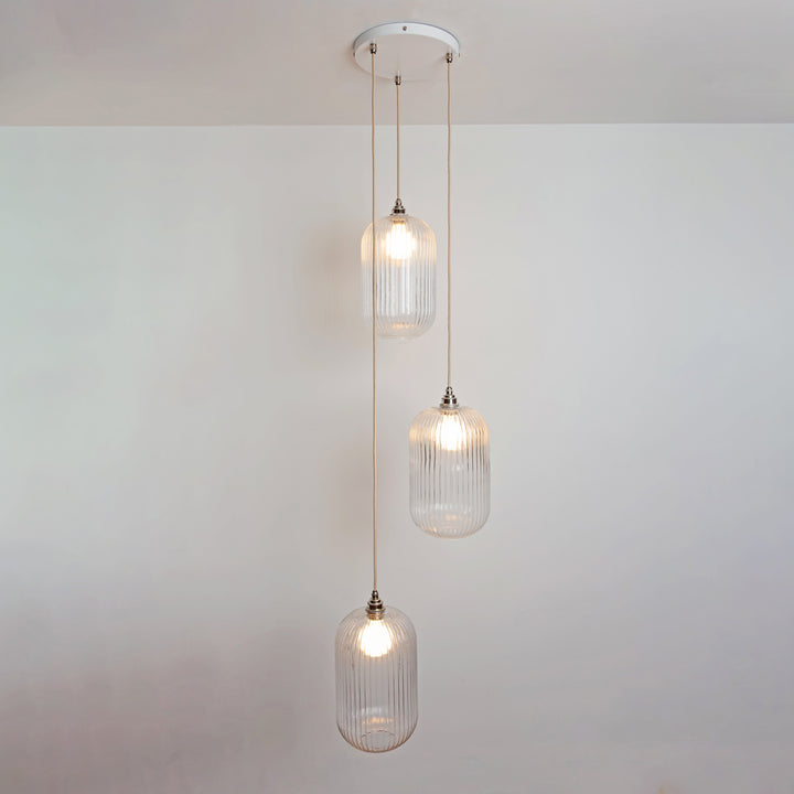 Long Clear Reeded Triple Drop Pendant