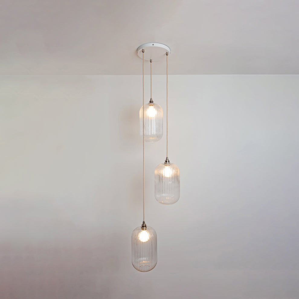 Long Clear Reeded Triple Drop Pendant