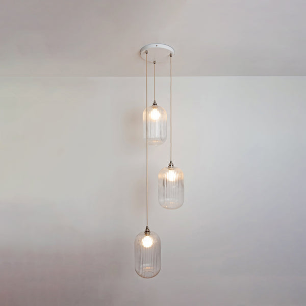 Long Clear Reeded Triple Drop Pendant