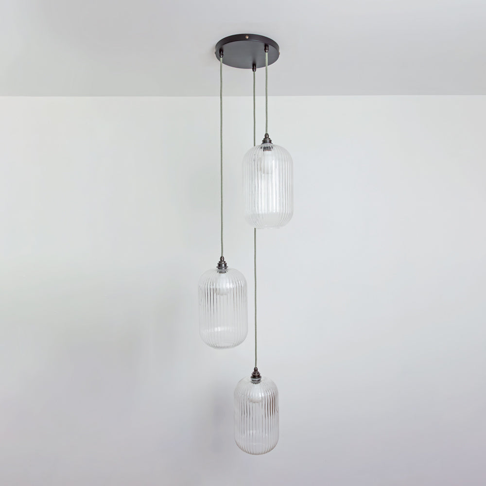 Long Clear Reeded Triple Drop Pendant