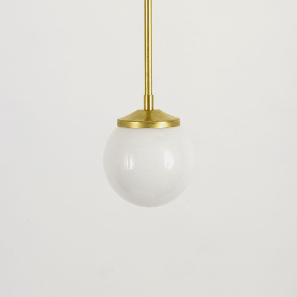 Medium Opal Glass Stemmed Pendant Light - Brass
