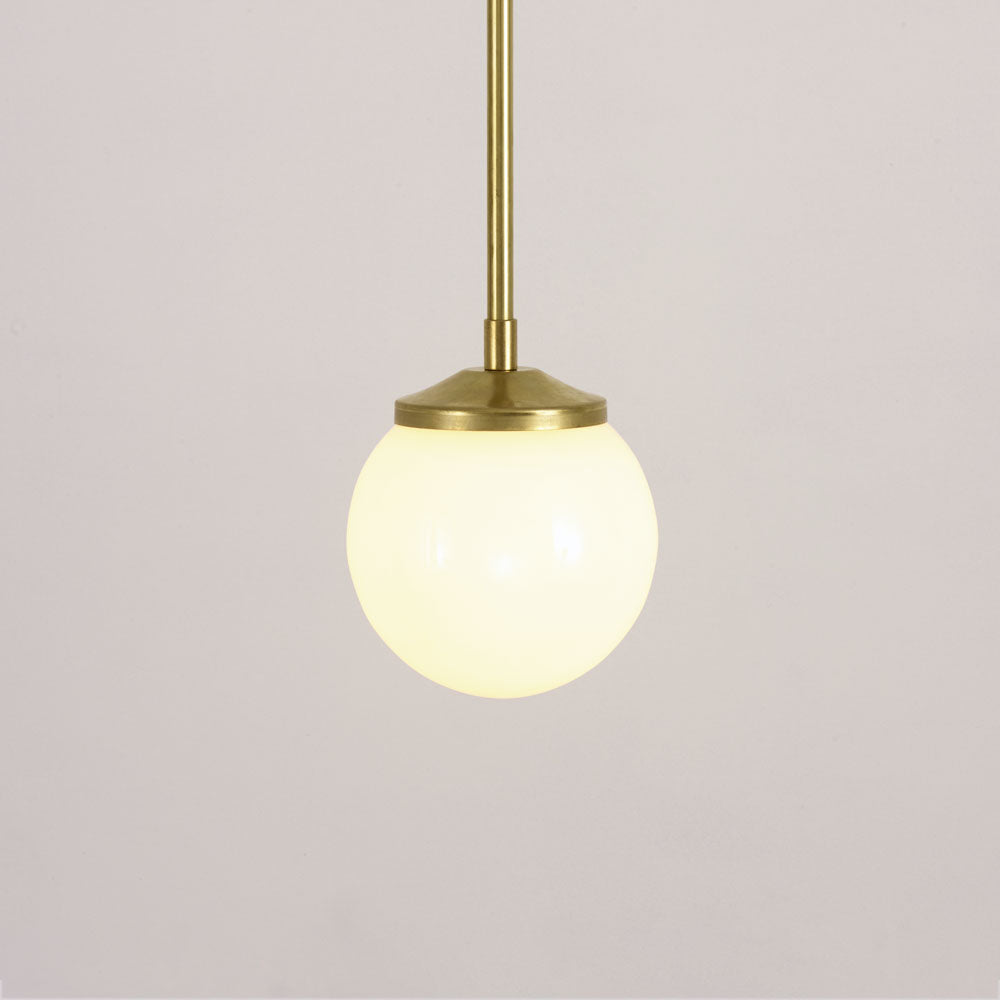 Medium Opal Glass Stemmed Pendant Light - Brass