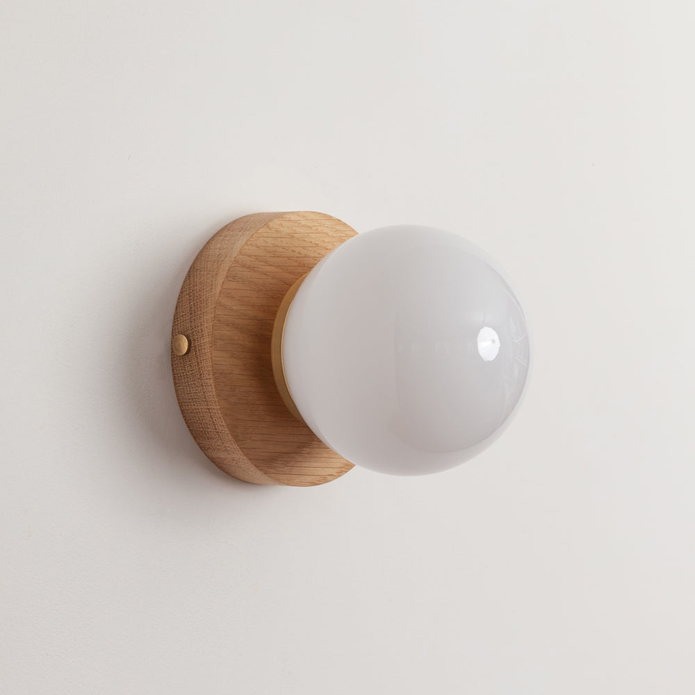 Opal Glass Flush Wall Light - Hardwood