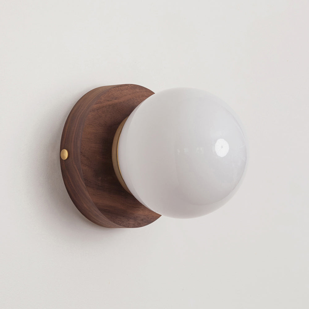 Opal Glass Flush Wall Light - Hardwood