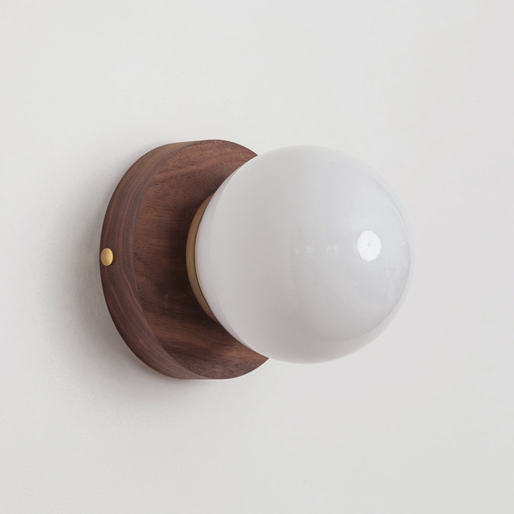 Opal Glass Flush Wall Light - Hardwood