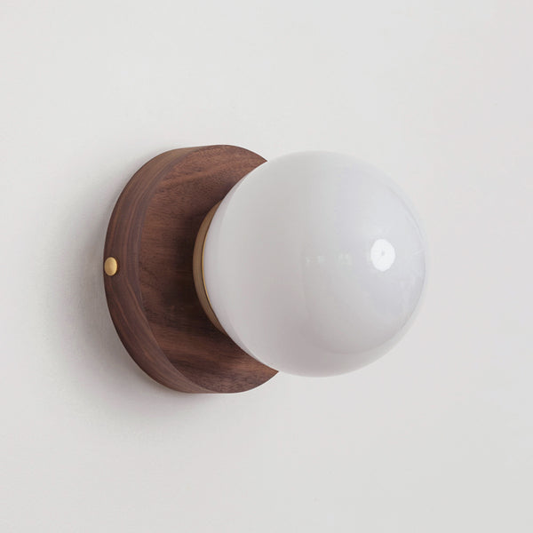 Opal Glass Flush Wall Light - Hardwood