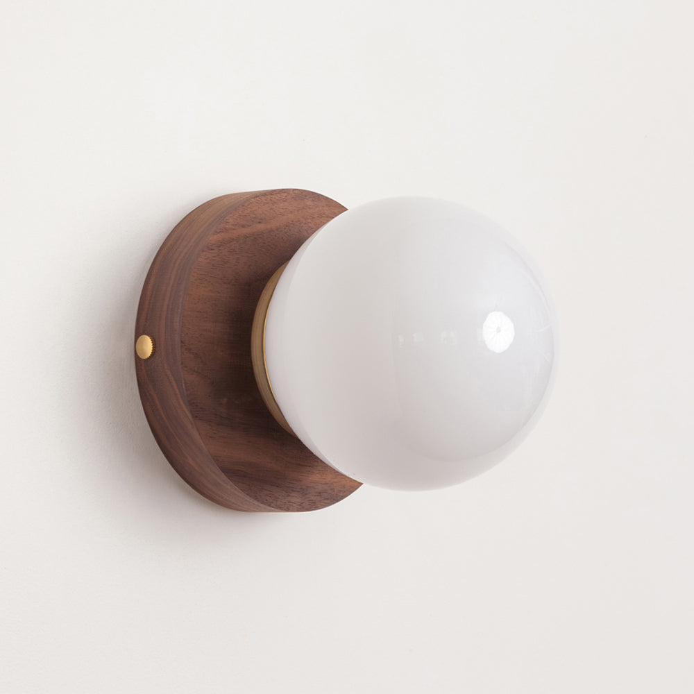 Opal Glass Flush Wall Light - Hardwood