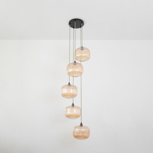 Amber Reeded Five Drop Pendant