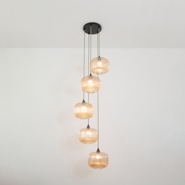 Amber Reeded Five Drop Pendant