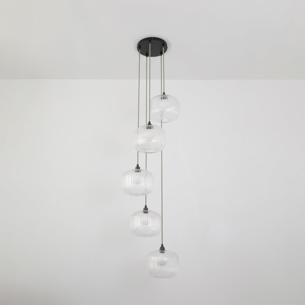 Clear Reeded Five Drop Pendant
