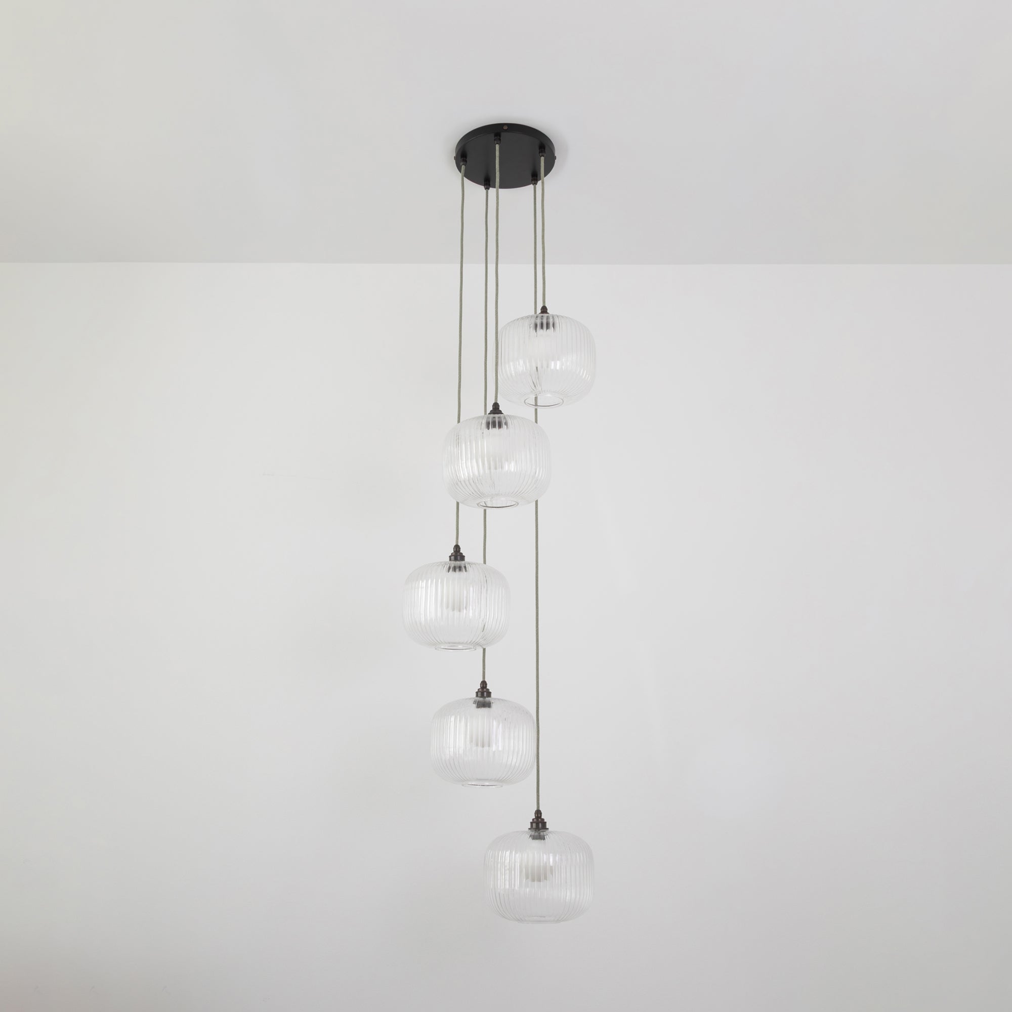 Clear Reeded Five Drop Pendant