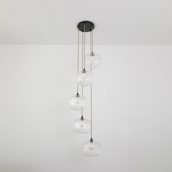 Clear Reeded Five Drop Pendant