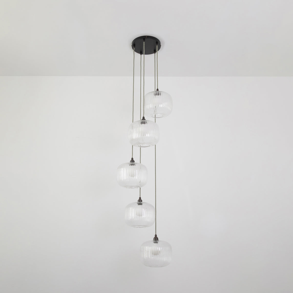 Clear Reeded Five Drop Pendant