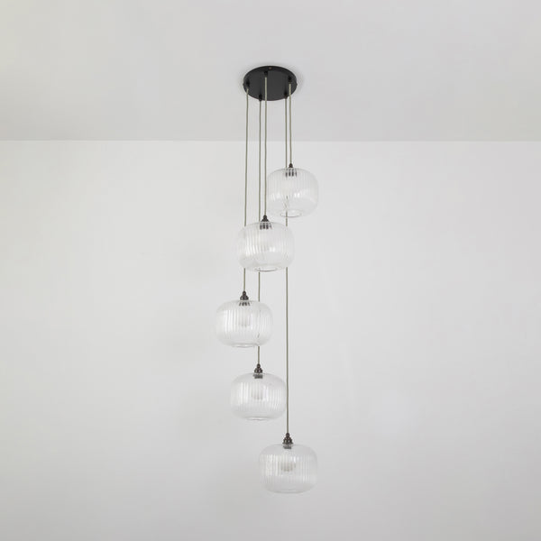 Clear Reeded Five Drop Pendant