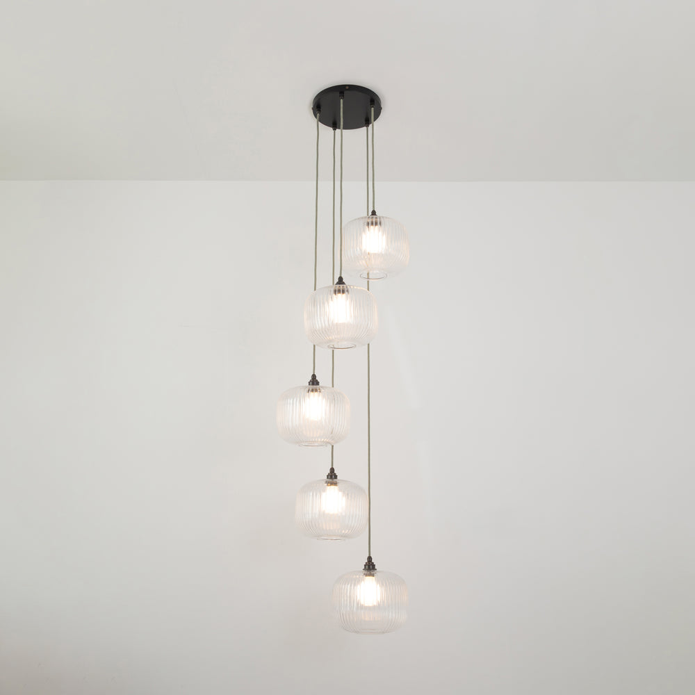 Clear Reeded Five Drop Pendant