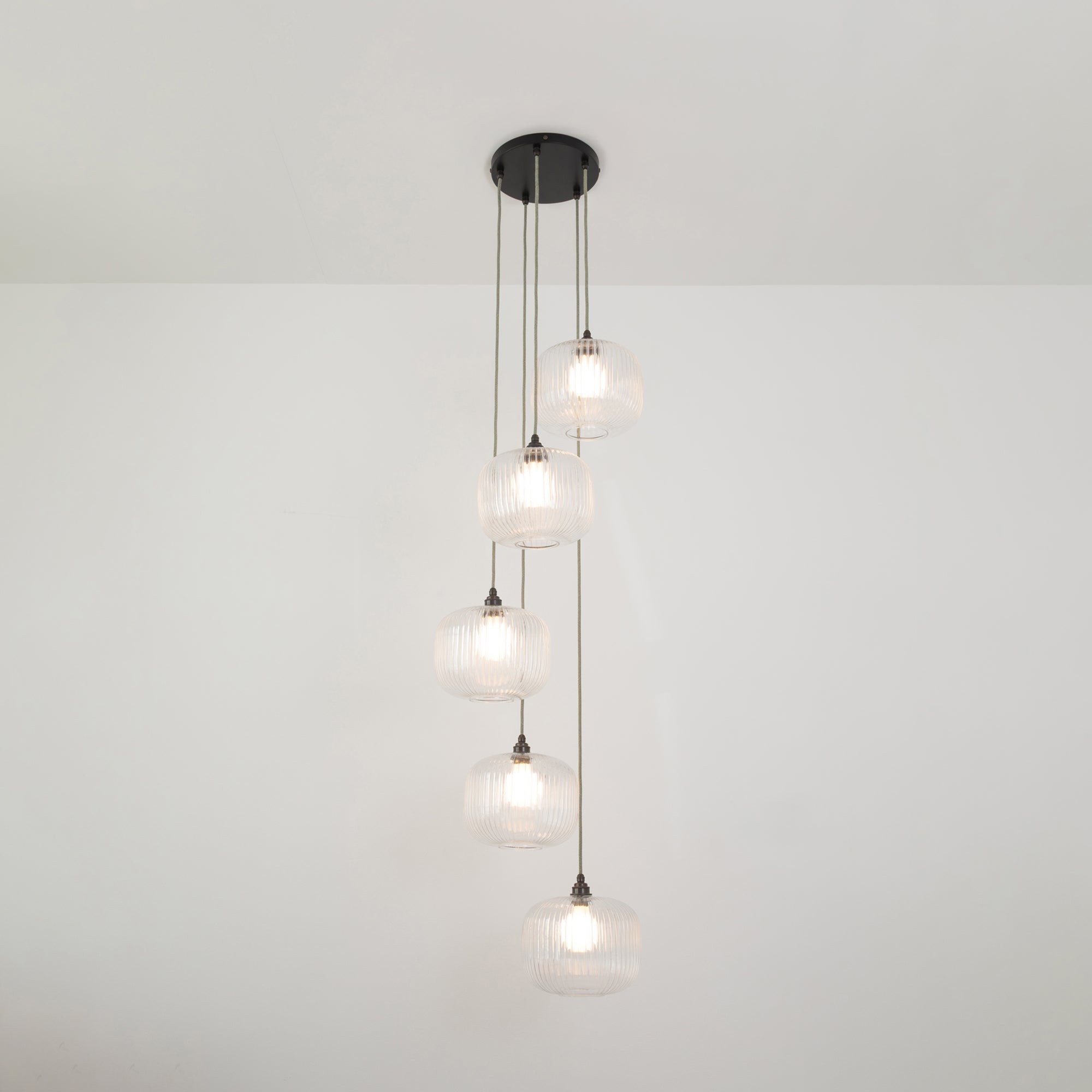 Clear Reeded Five Drop Pendant