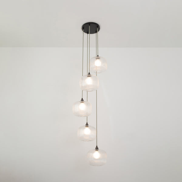 Clear Reeded Five Drop Pendant