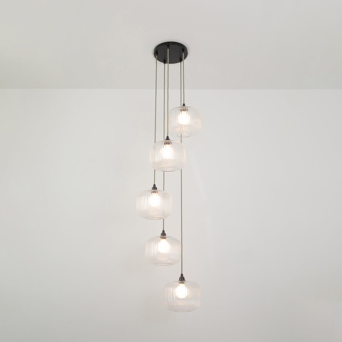 Clear Reeded Five Drop Pendant